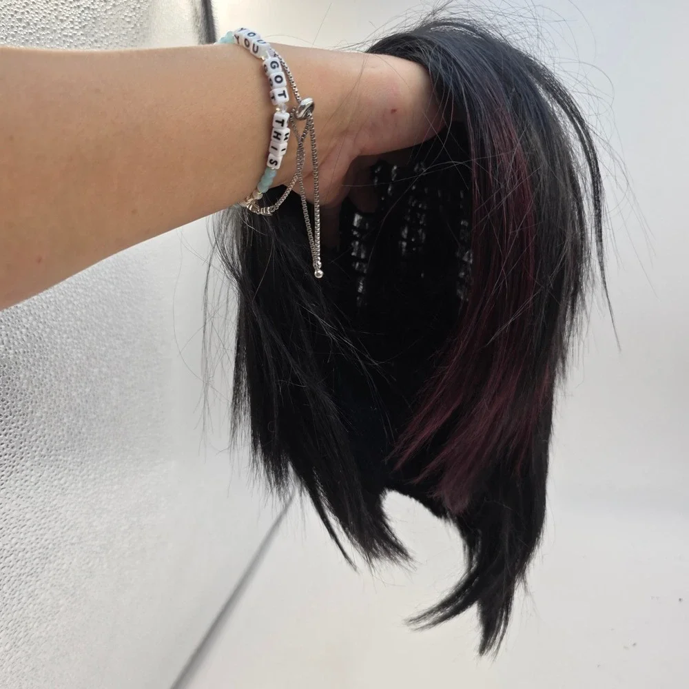 Mayde Beauty Black Burgundy Highlight Synthetic Wig Heat Safe Straight Bob